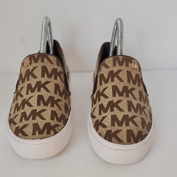 Michael Kors Tan and Brown Logo Slip-On Loafers - Picture 2 of 9